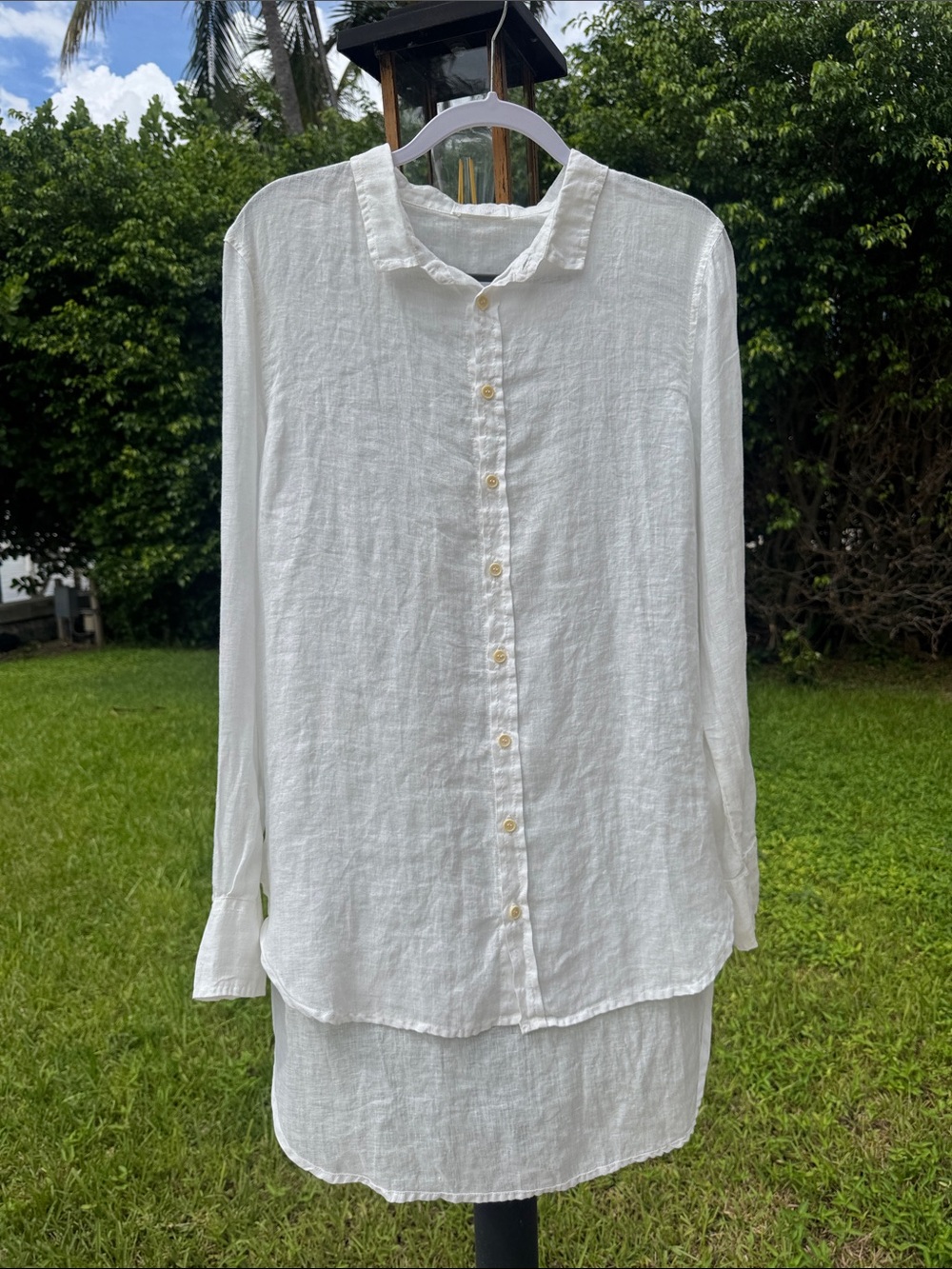 CP Shades Classic White Long-Sleeve 100% Linen Button- down Shirt Large